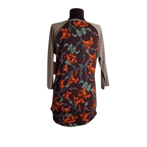 LuLaRoe Sz S Randy Baseball Tee Shirt Tunic Top Womens Floral Raglan Sleeve NEW - Picture 6 of 8